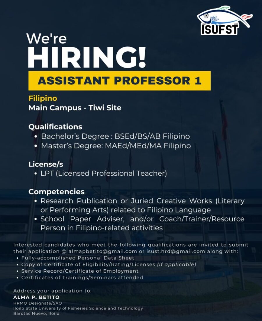 ISUFST is currently hiring Permanent Faculty Positions
