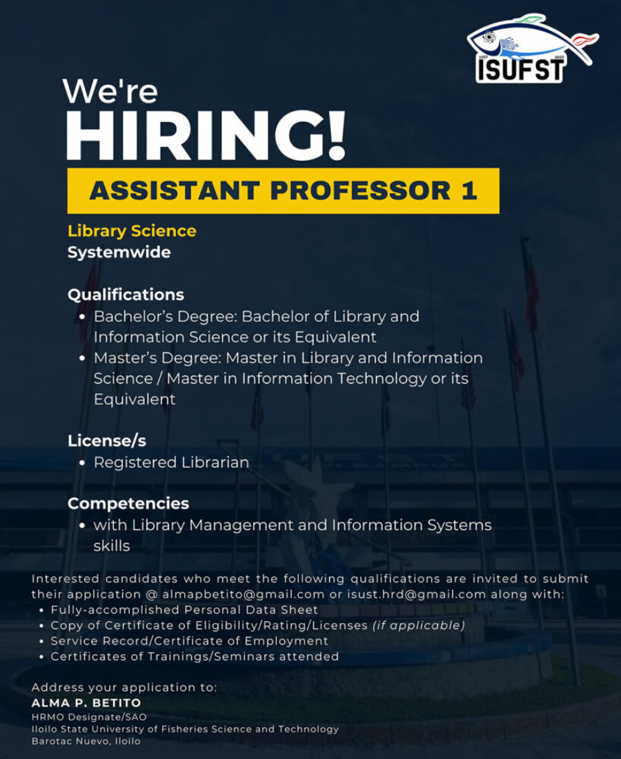 ISUFST is currently hiring Permanent Faculty Positions