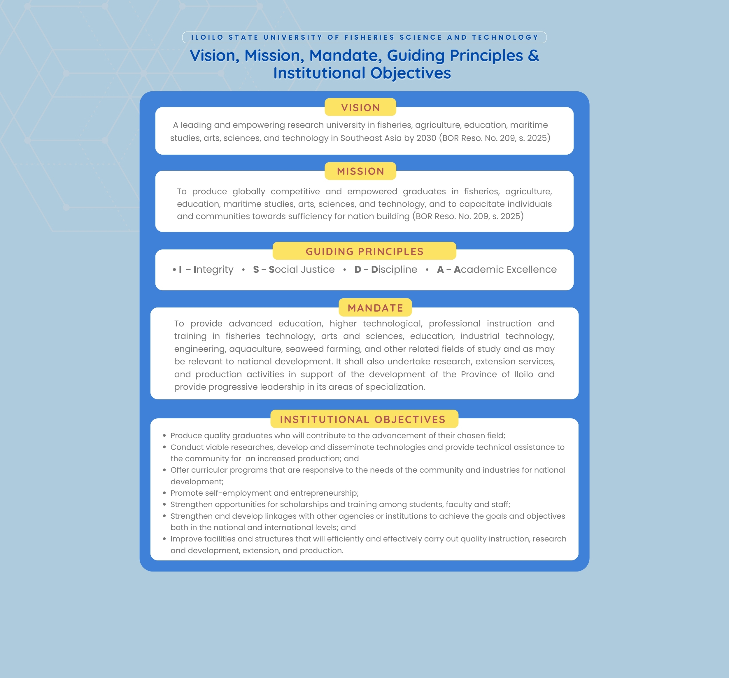 Mission, Vision, Mandate and Core Values