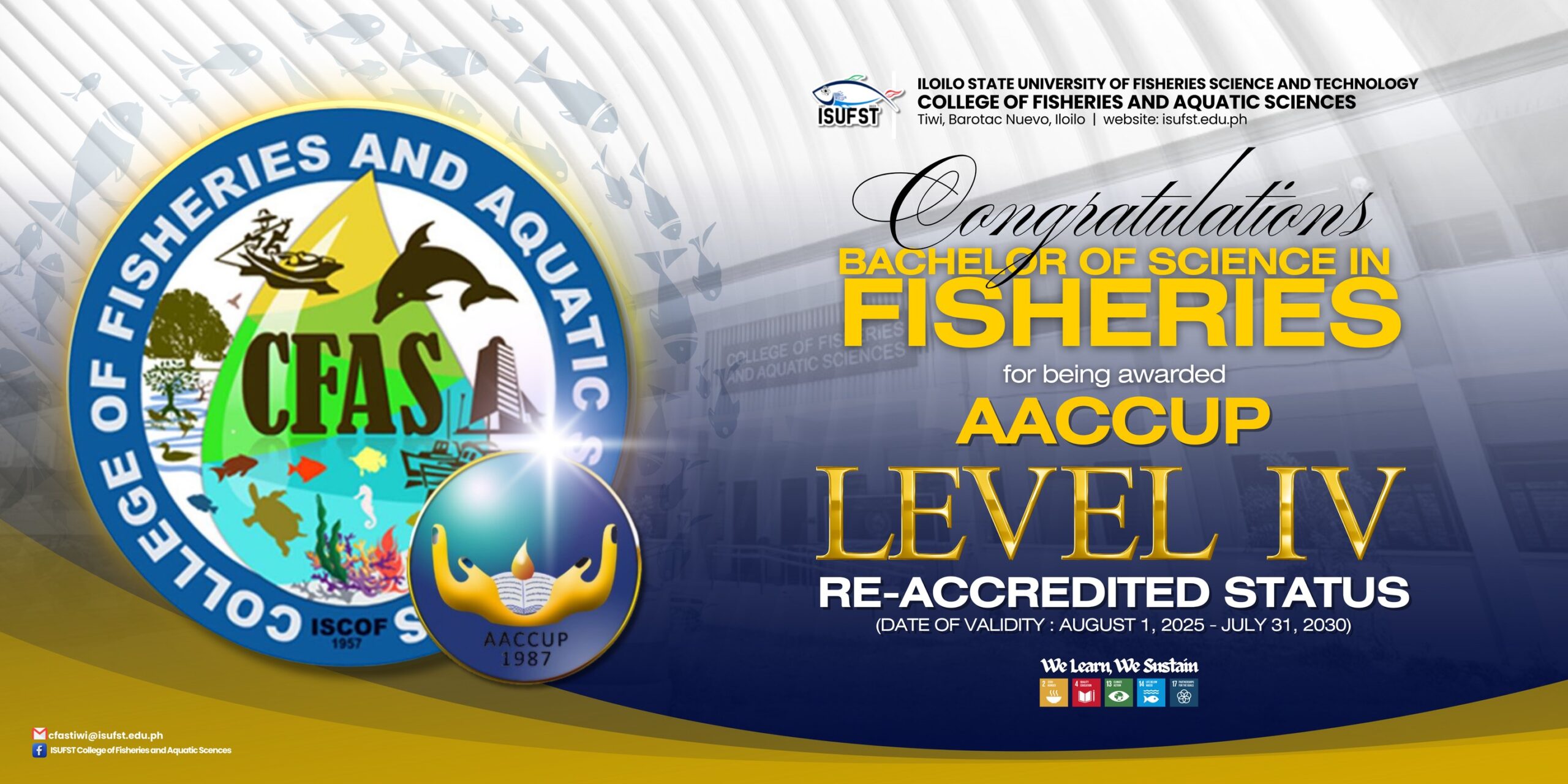 BS Fisheries Program Achieves AACCUP Level IV Re-Accreditation