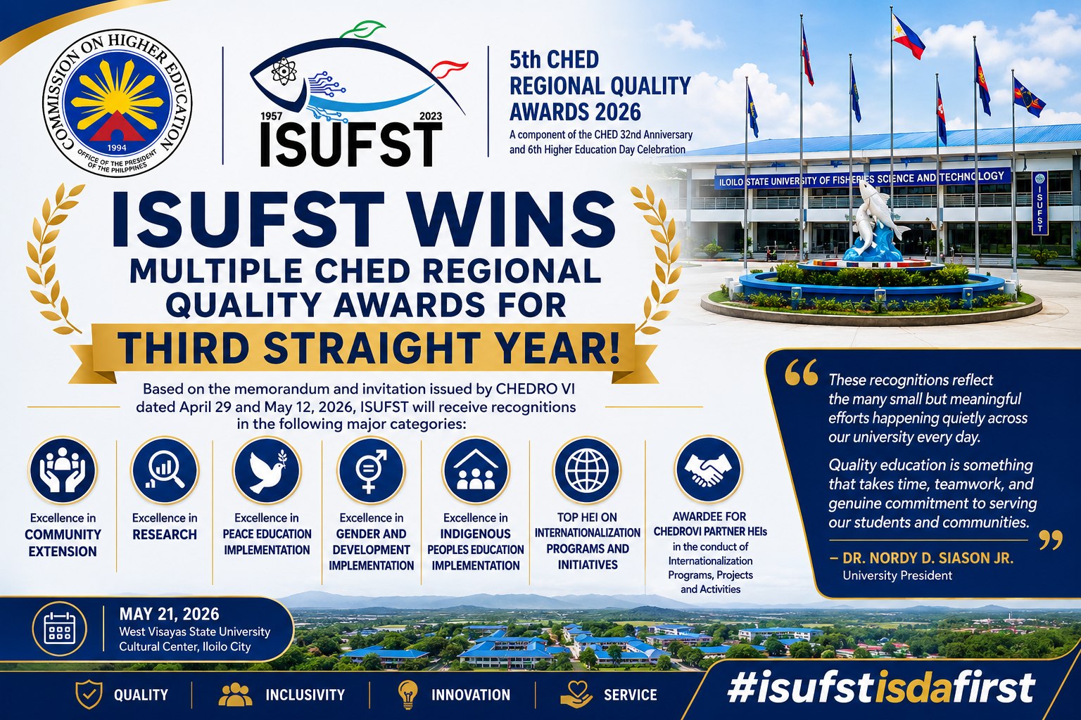 ISUFST Wins Multiple CHED Regional Quality Awards for Third Straight Year