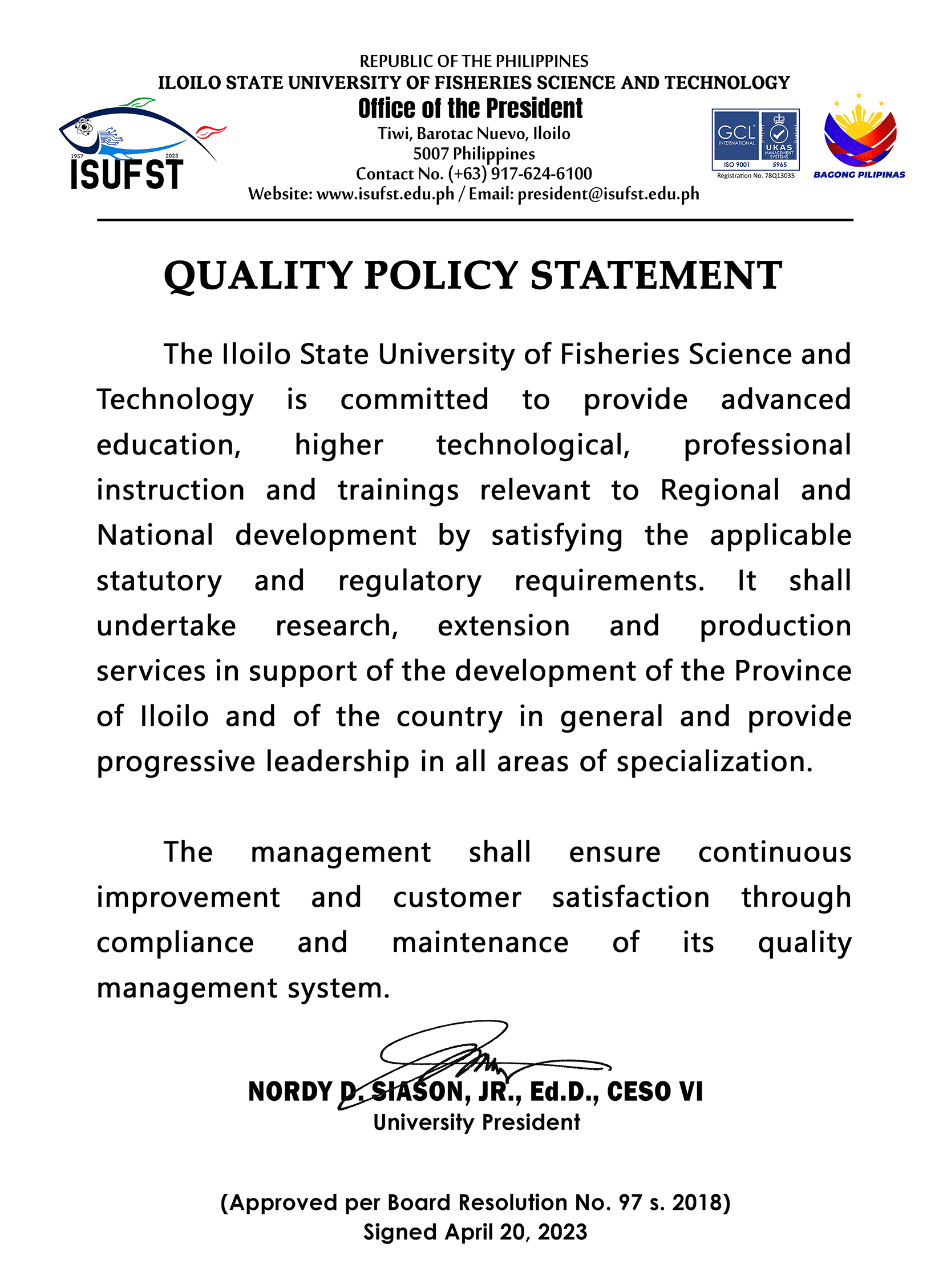 Quality Policy Statement